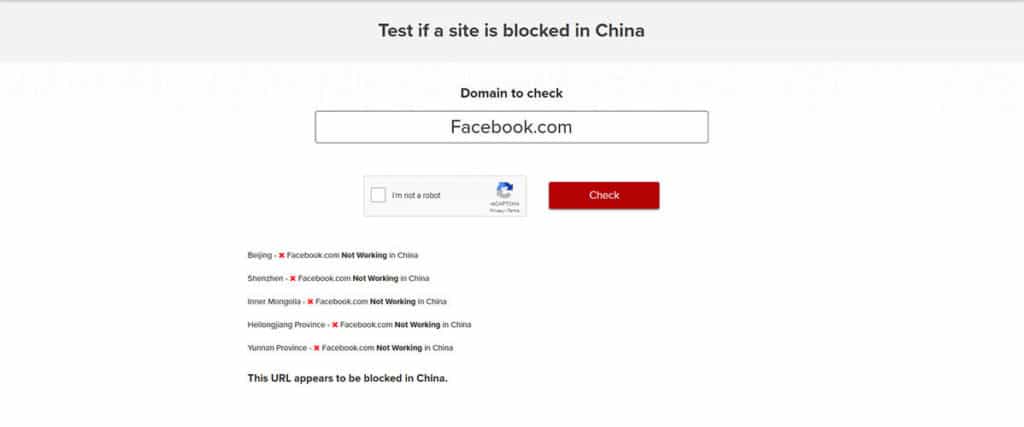 Test sites blocked in china